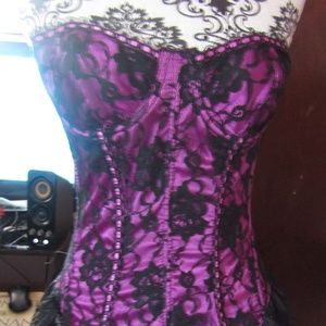Black Lace & Purple Satin Bustier